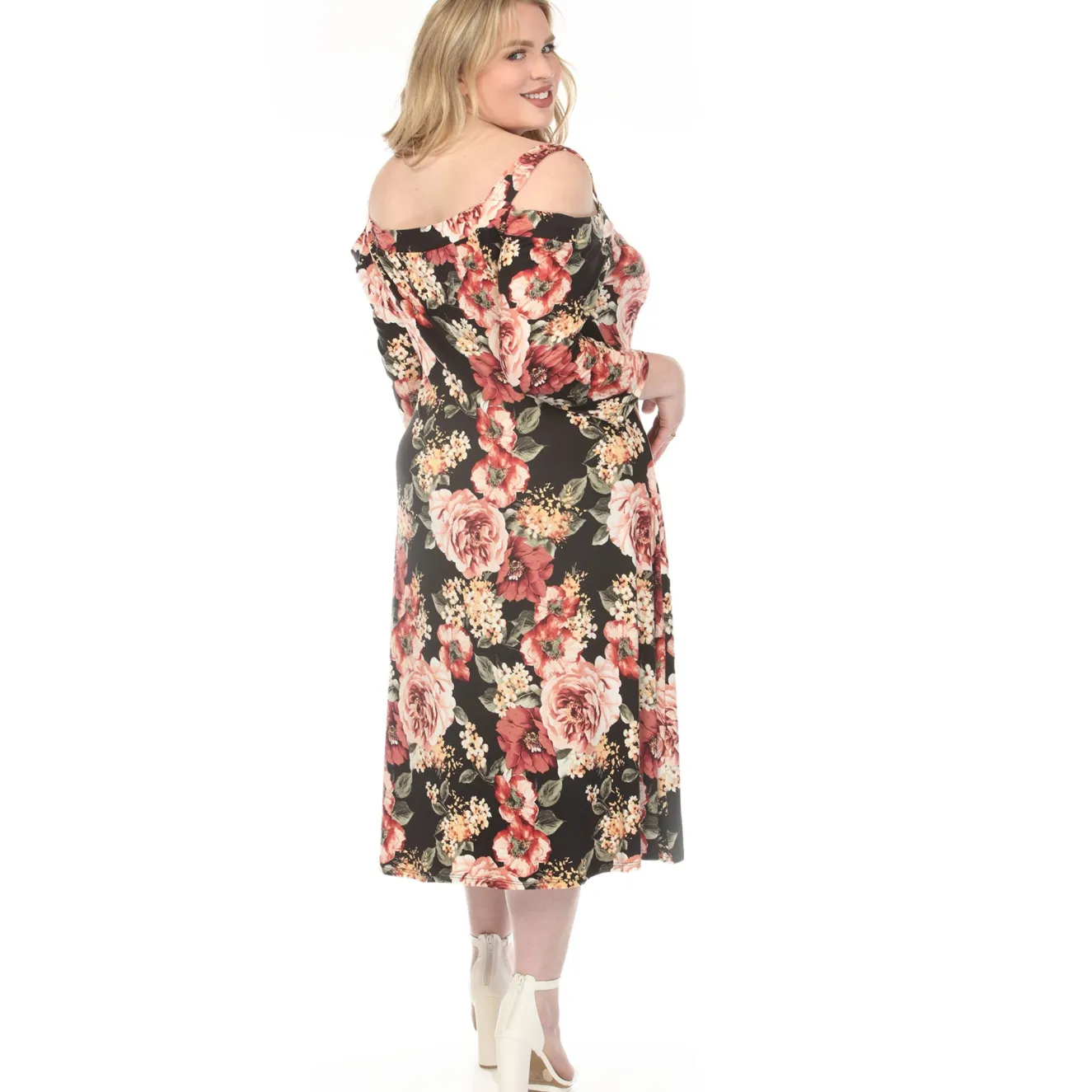 Women'sCold Shoulder 3/4 Sleeve Dress - Black - Plus