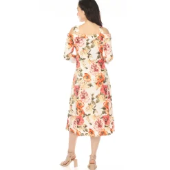 Women's Cold Shoulder 3/4 Sleeve Dress - Ivory Orange