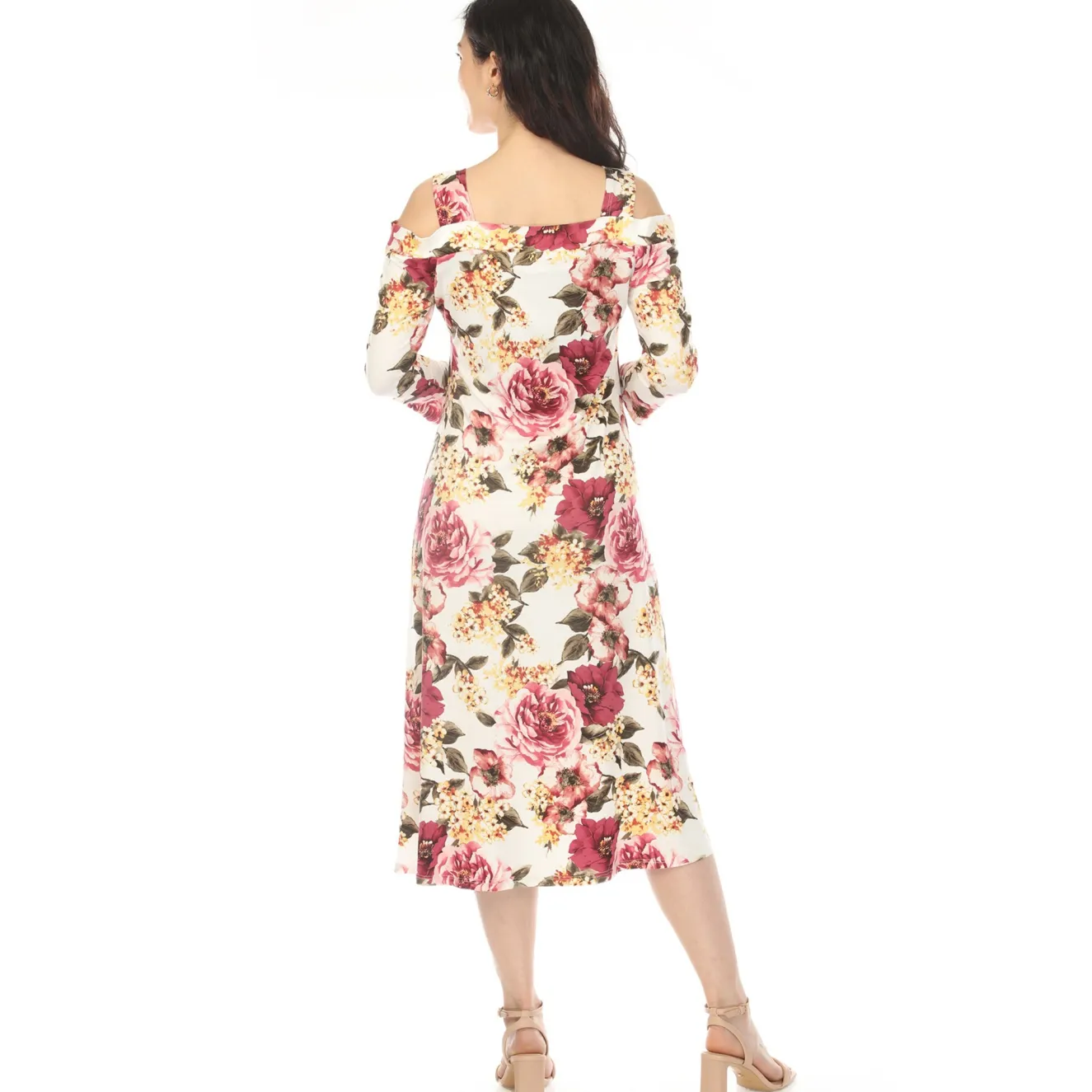 Women's Cold Shoulder 3/4 Sleeve Dress - Ivory Mauve