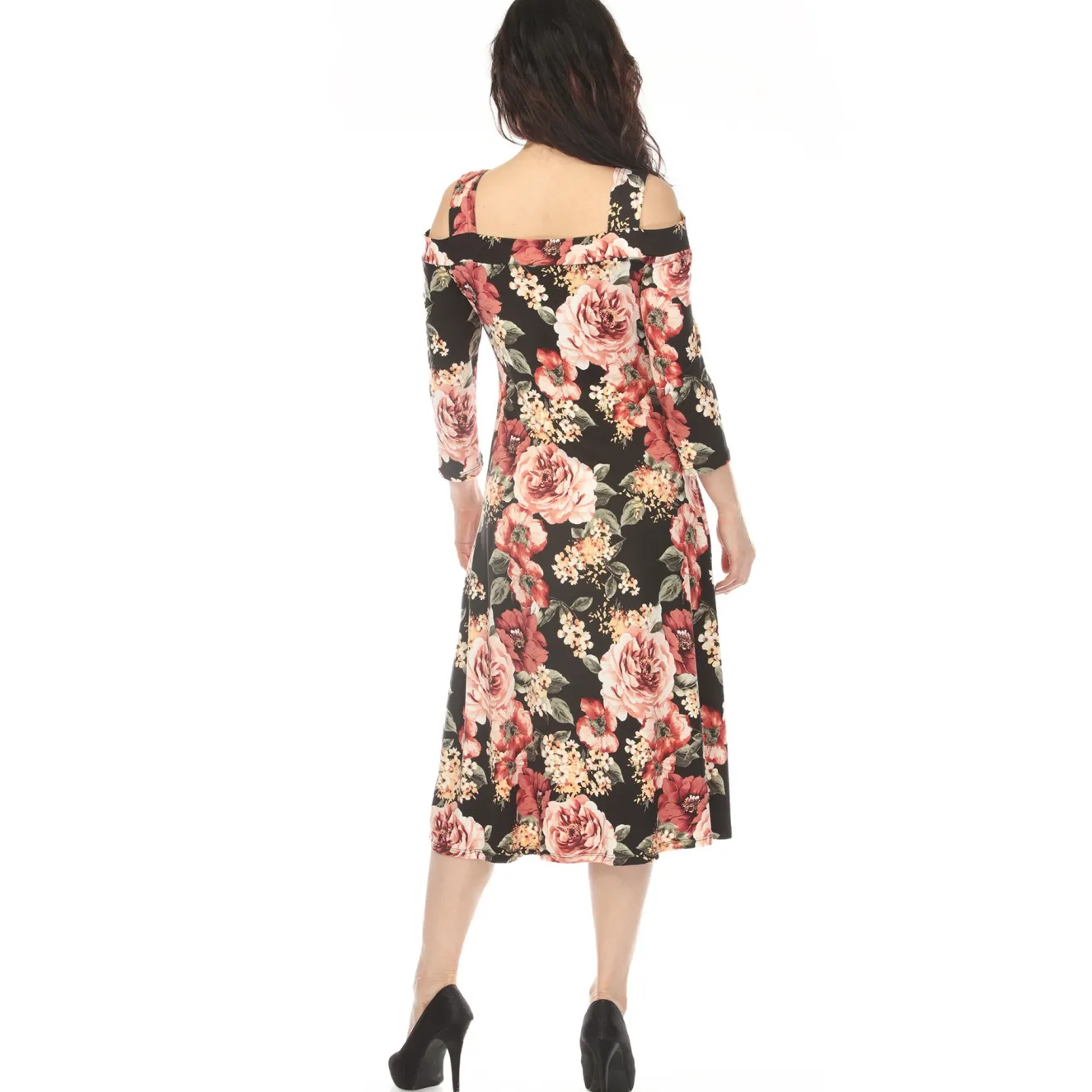 Women's Cold Shoulder 3/4 Sleeve Dress - Black