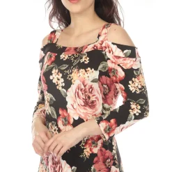 Women's Cold Shoulder 3/4 Sleeve Dress - Black