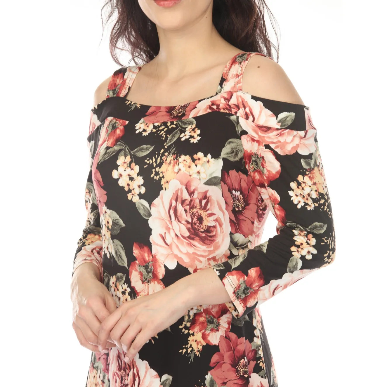 Women's Cold Shoulder 3/4 Sleeve Dress - Black