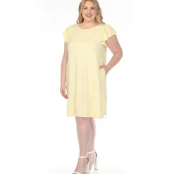 Women'sCrew Neck Ruffle Sleeve Dress - Yellow - Plus