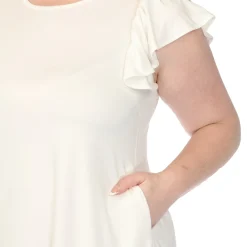 Women'sCrew Neck Ruffle Sleeve Dress - Off White - Plus