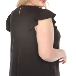 Women'sCrew Neck Ruffle Sleeve Dress - Black - Plus