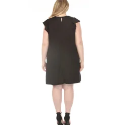 Women'sCrew Neck Ruffle Sleeve Dress - Black - Plus