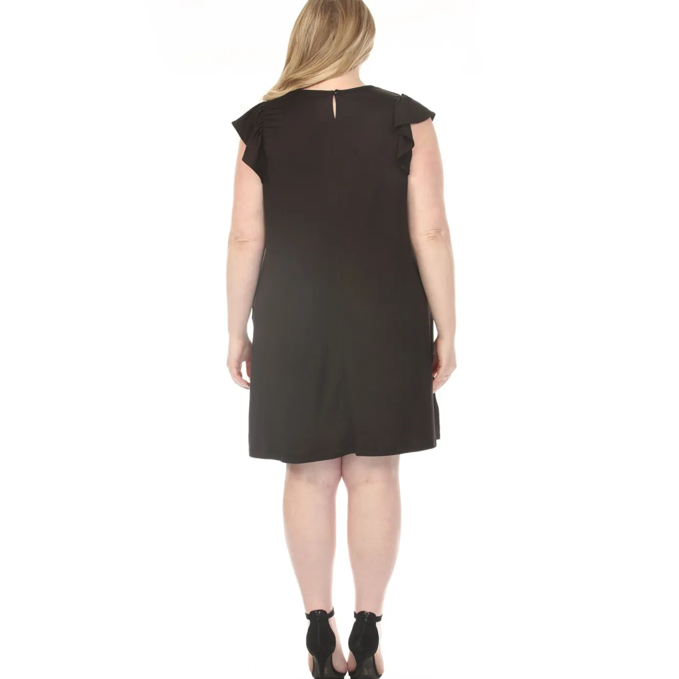 Women'sCrew Neck Ruffle Sleeve Dress - Black - Plus