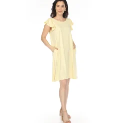 Women's Crew Neck Ruffle Sleeve Dress - Yellow