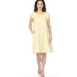 Women's Crew Neck Ruffle Sleeve Dress - Yellow