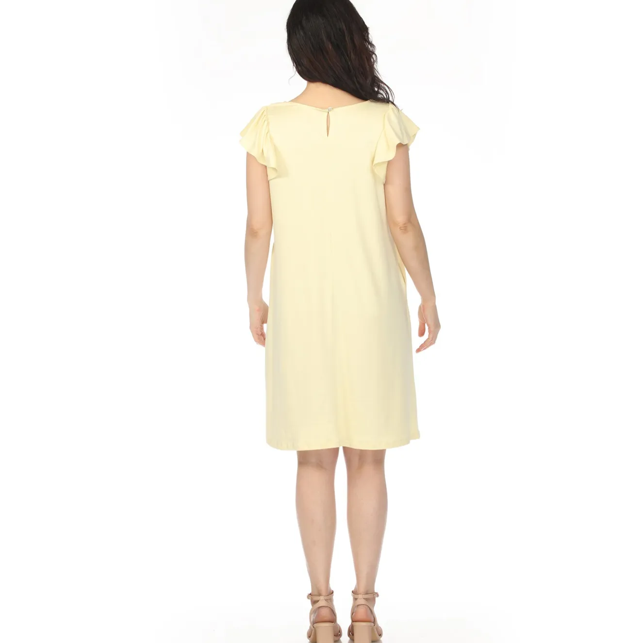 Women's Crew Neck Ruffle Sleeve Dress - Yellow