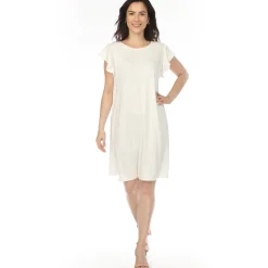 Women's Crew Neck Ruffle Sleeve Dress - Off White