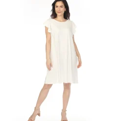 Women's Crew Neck Ruffle Sleeve Dress - Off White