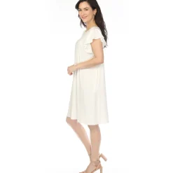 Women's Crew Neck Ruffle Sleeve Dress - Off White