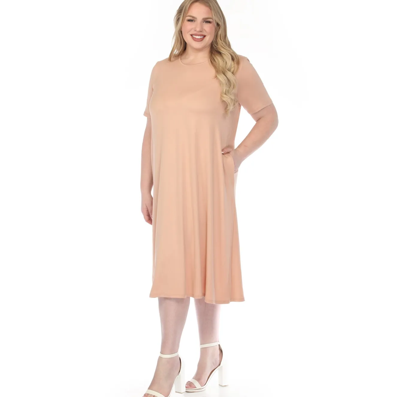 Women'sCrew Neck T-Shirt Dress - Rose Gold - Plus