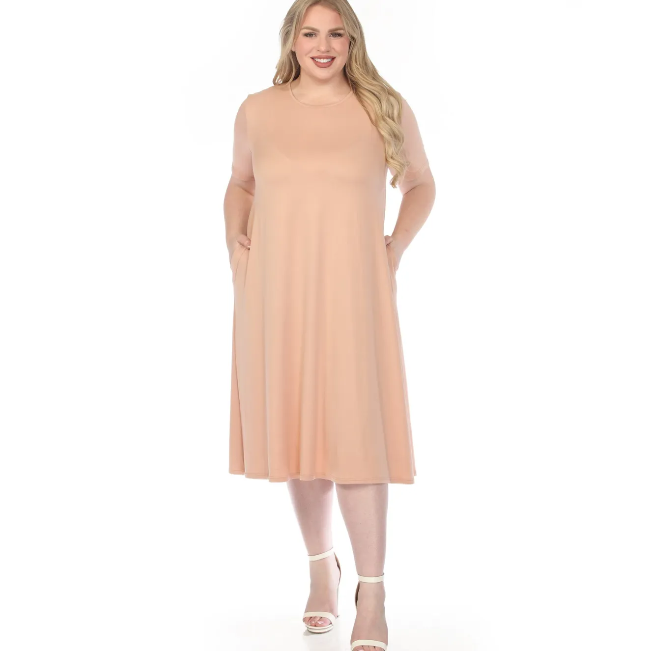 Women'sCrew Neck T-Shirt Dress - Rose Gold - Plus