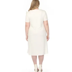 Women'sCrew Neck T-Shirt Dress - Off White - Plus