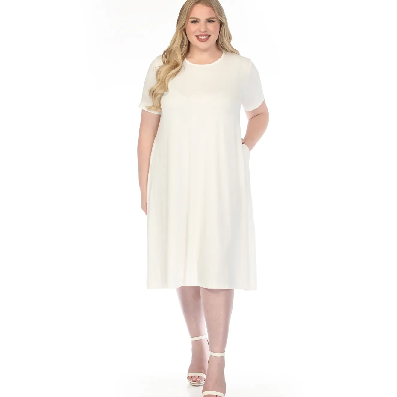 Women'sCrew Neck T-Shirt Dress - Off White - Plus