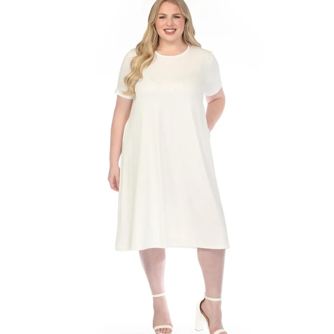 Women'sCrew Neck T-Shirt Dress - Off White - Plus