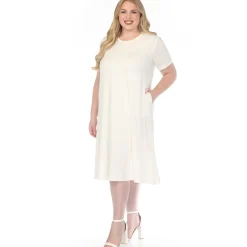 Women'sCrew Neck T-Shirt Dress - Off White - Plus