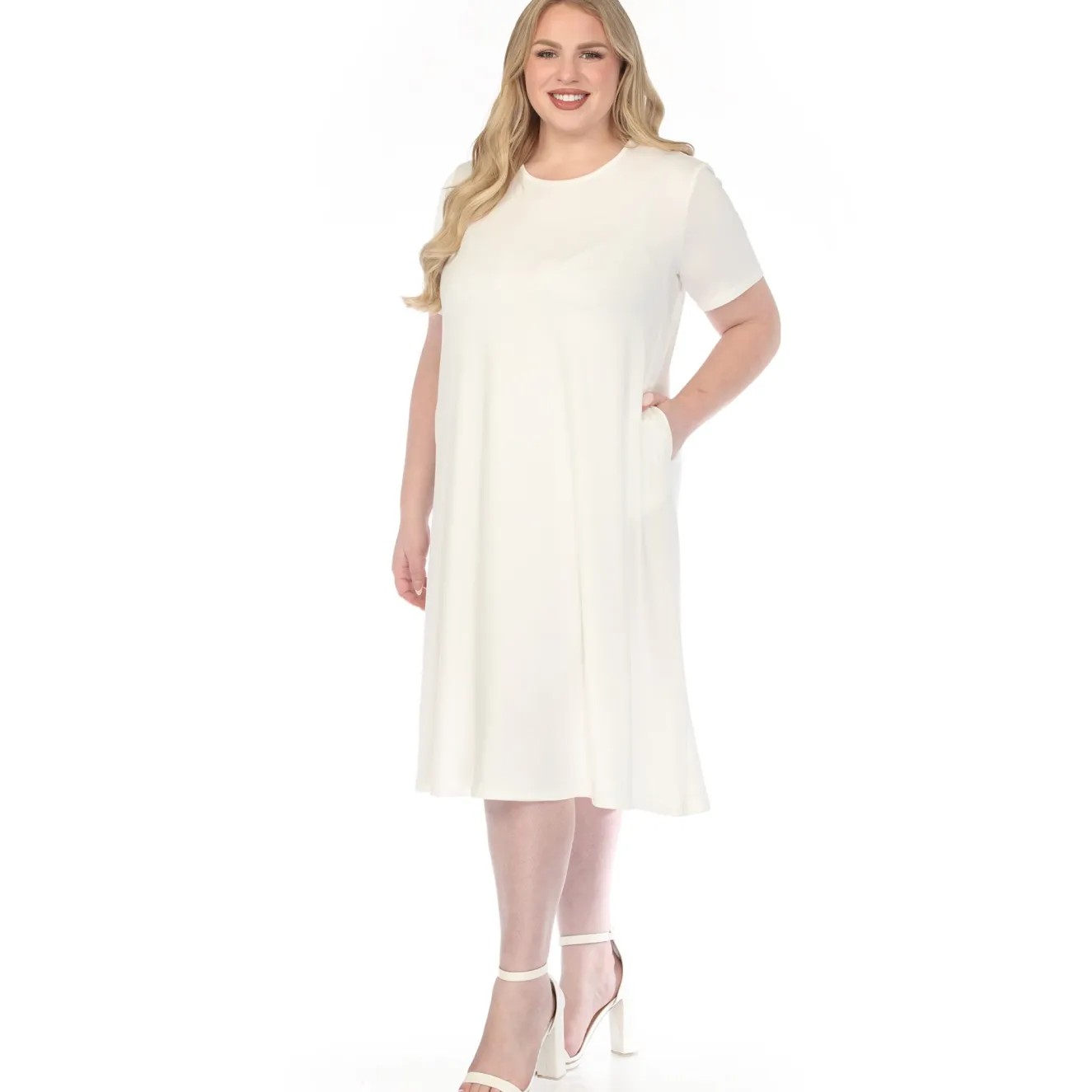 Women'sCrew Neck T-Shirt Dress - Off White - Plus