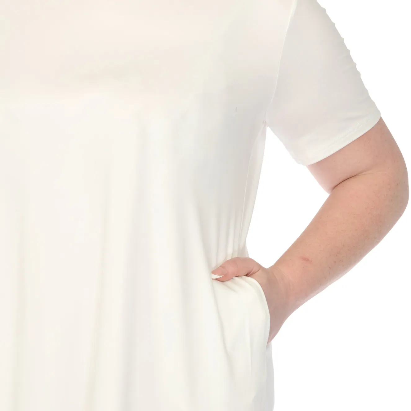 Women'sCrew Neck T-Shirt Dress - Off White - Plus