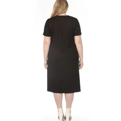 Women'sCrew Neck T-Shirt Dress - Black - Plus