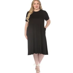 Women'sCrew Neck T-Shirt Dress - Black - Plus