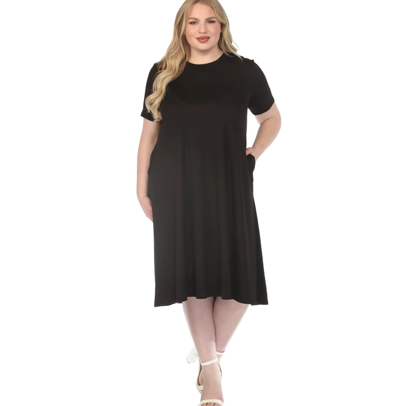 Women'sCrew Neck T-Shirt Dress - Black - Plus