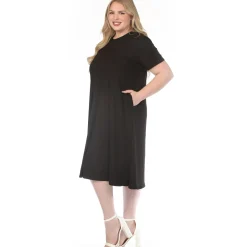 Women'sCrew Neck T-Shirt Dress - Black - Plus