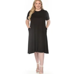 Women'sCrew Neck T-Shirt Dress - Black - Plus