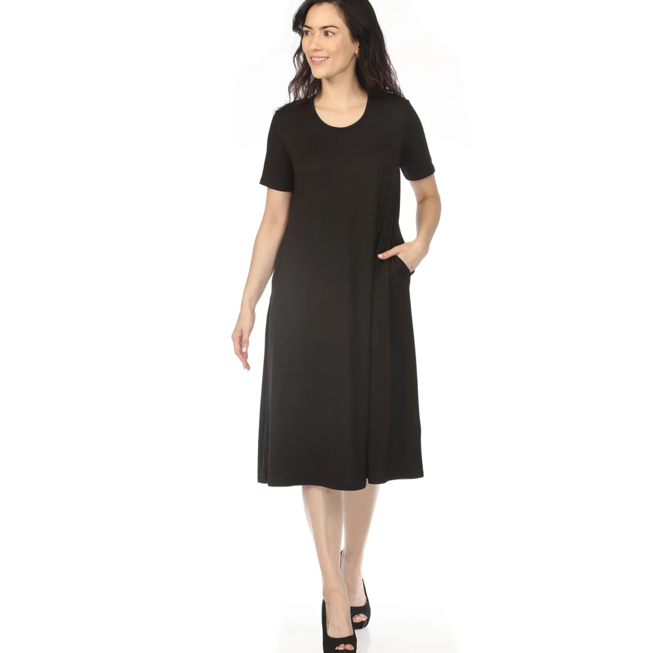 Women's Crew Neck T-Shirt Dress - Black