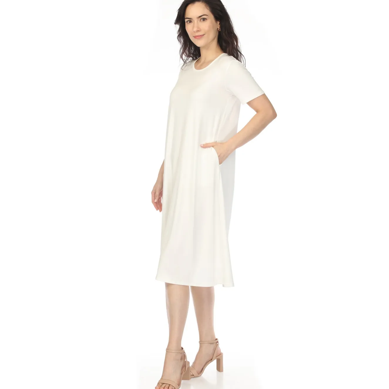 Women's Crew Neck T-Shirt Dress - Off White