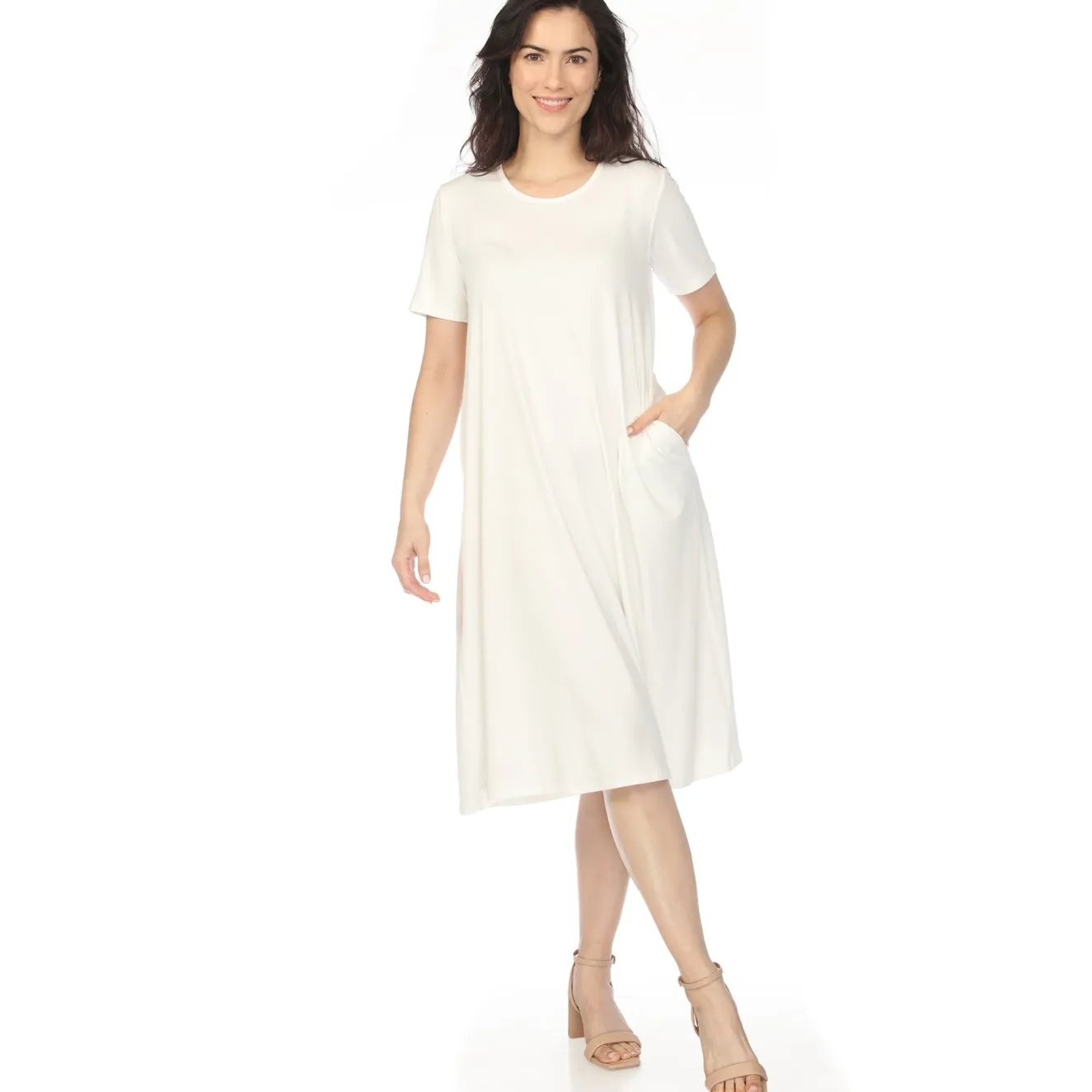 Women's Crew Neck T-Shirt Dress - Off White