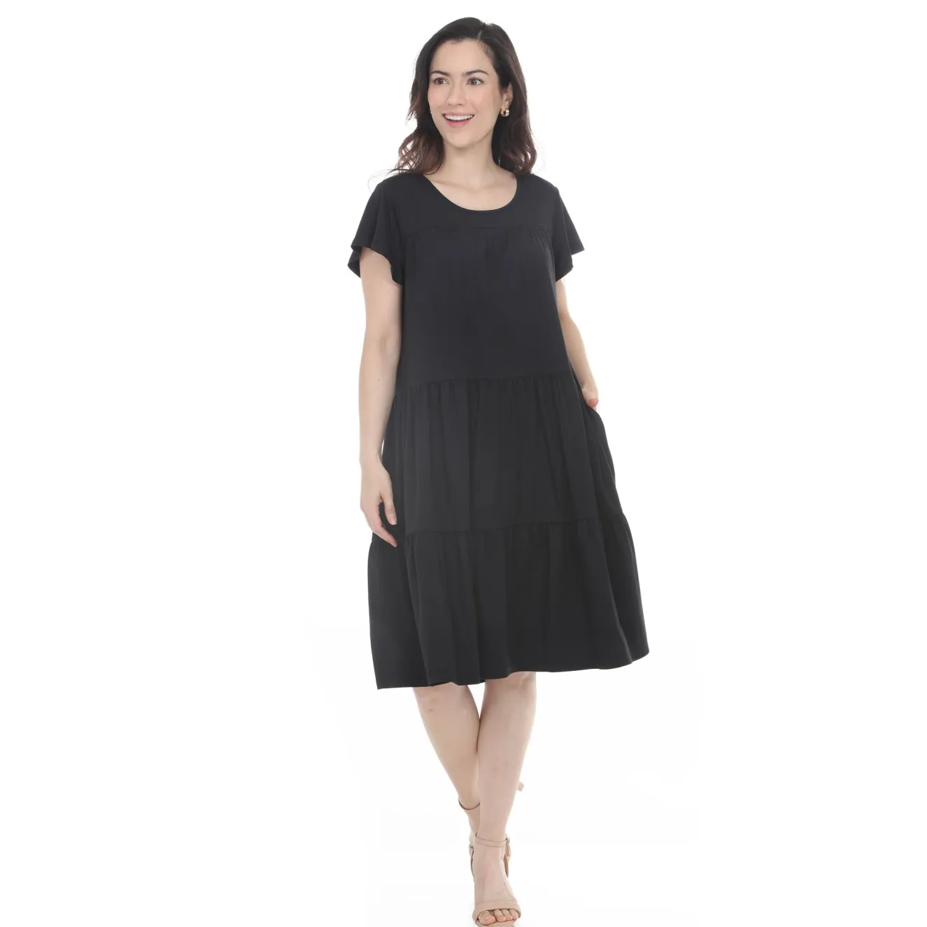 Women's Flutter Sleeve Ruffle Tiered Dress
