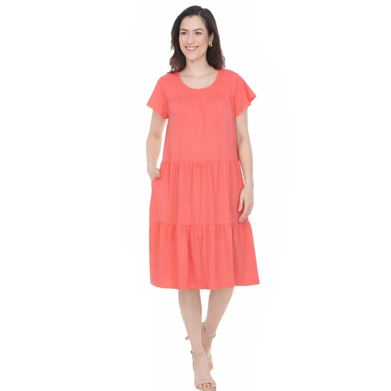 Women's Flutter Sleeve Ruffle Tiered Dress