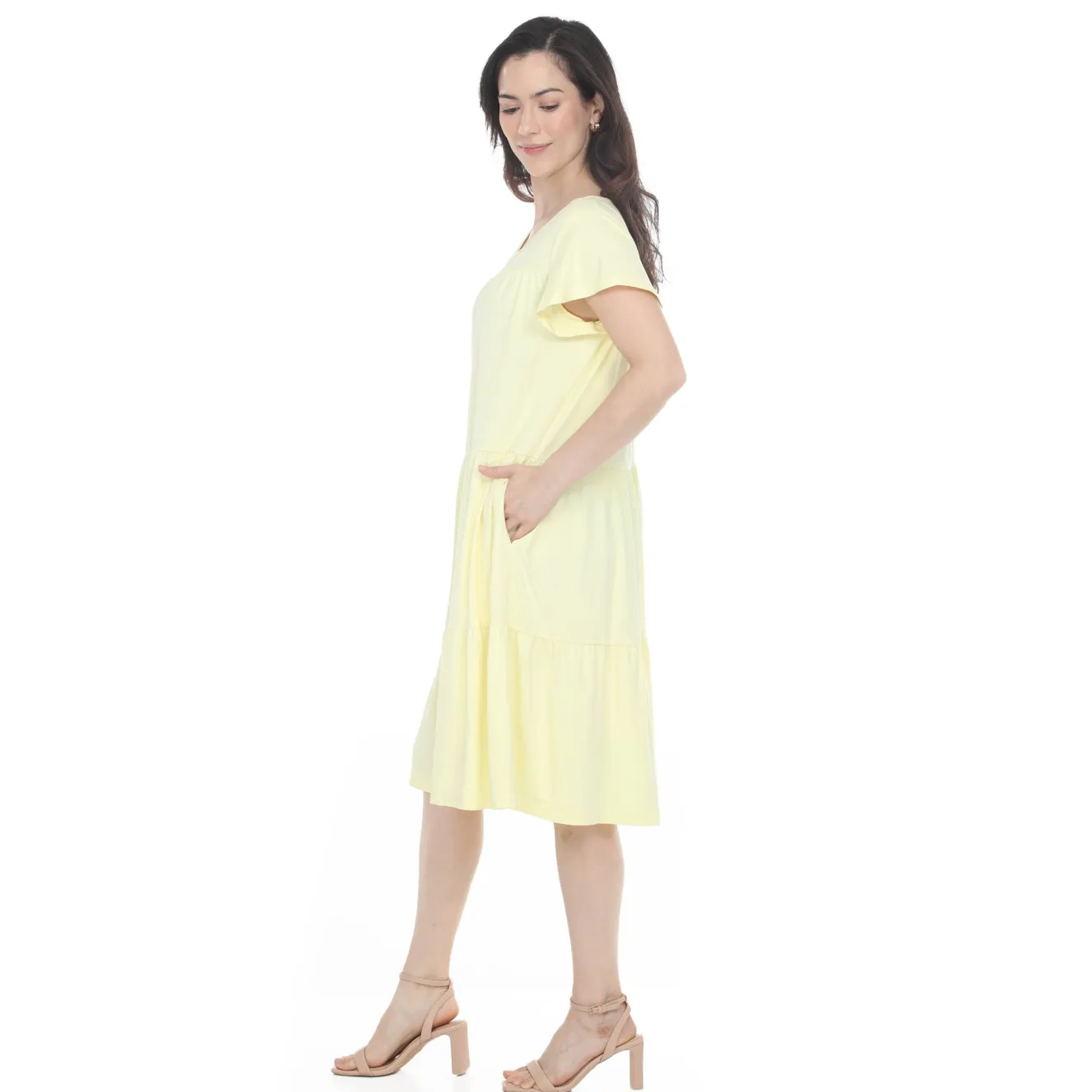 Women's Flutter Sleeve Ruffle Tiered Dress