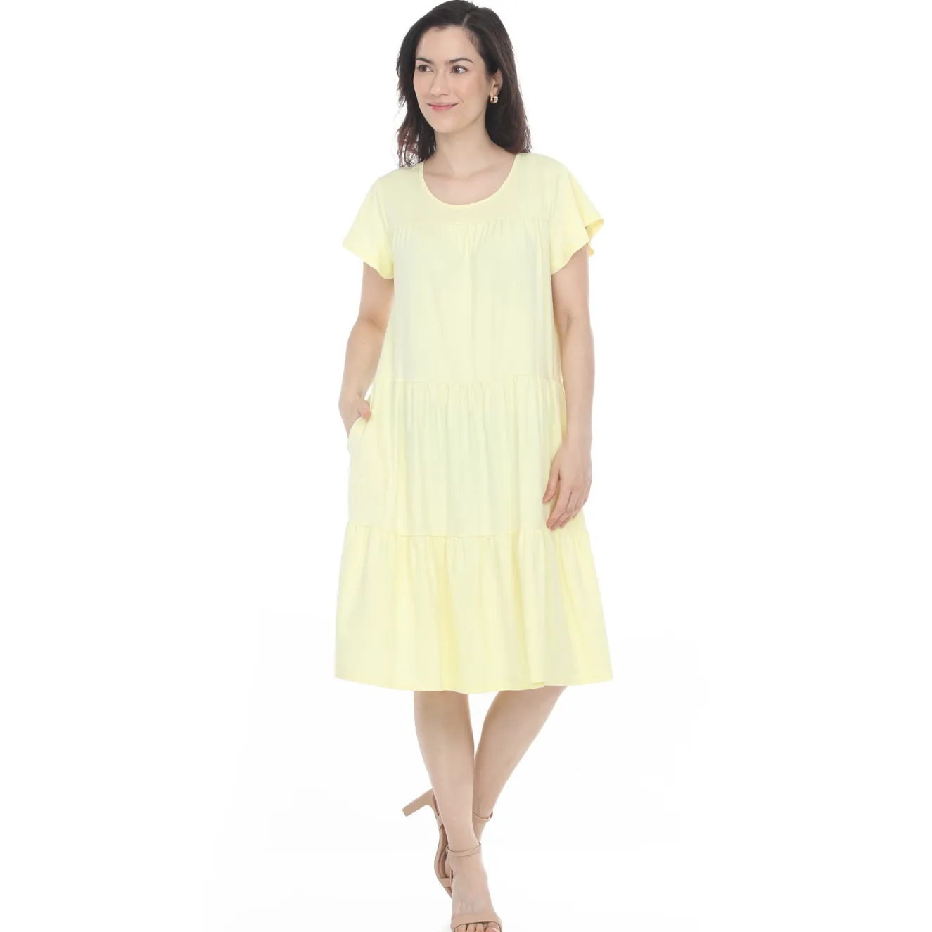 Women's Flutter Sleeve Ruffle Tiered Dress