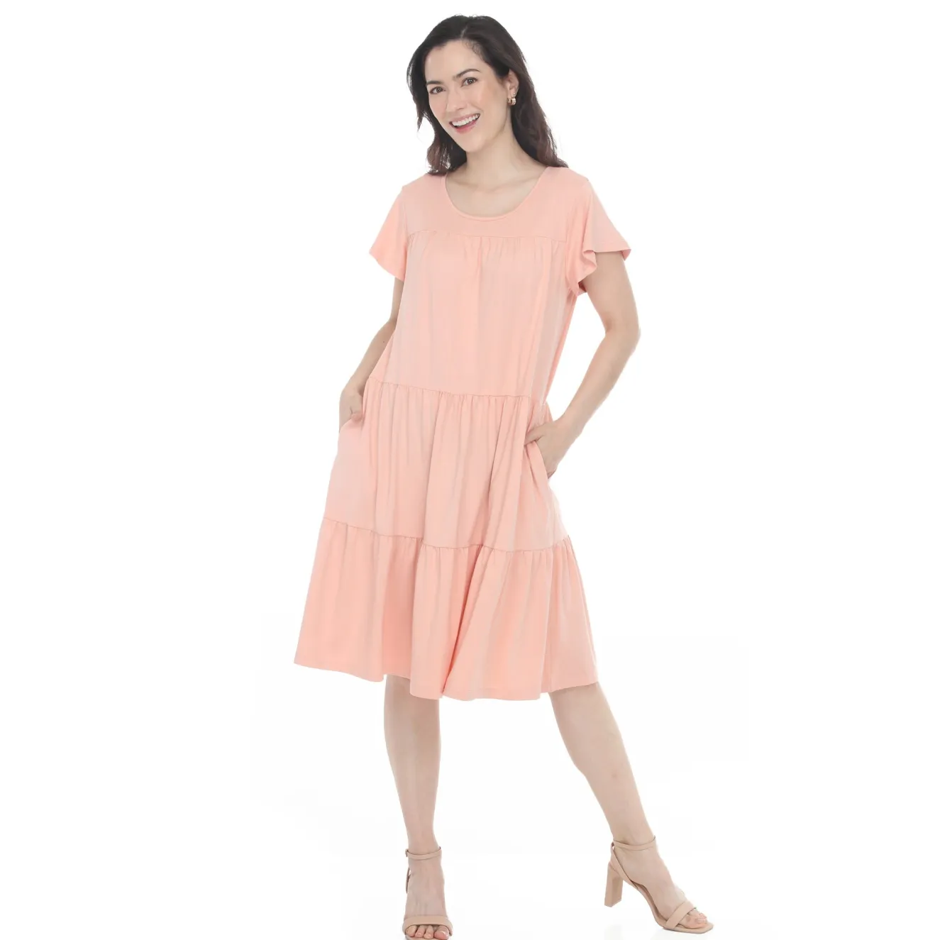 Women's Flutter Sleeve Ruffle Tiered Dress