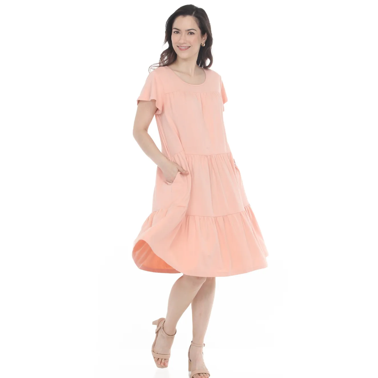 Women's Flutter Sleeve Ruffle Tiered Dress