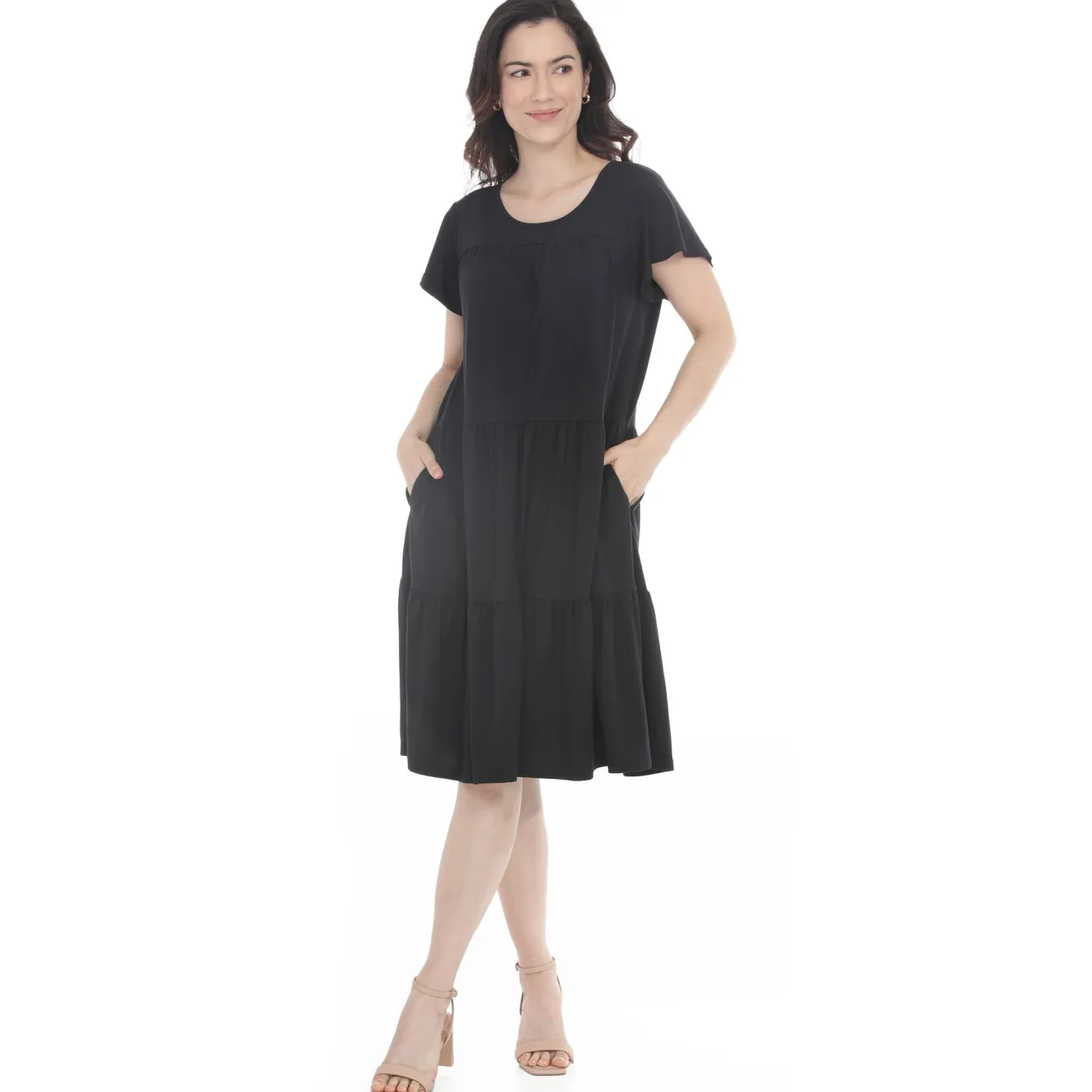 Women's Flutter Sleeve Ruffle Tiered Dress