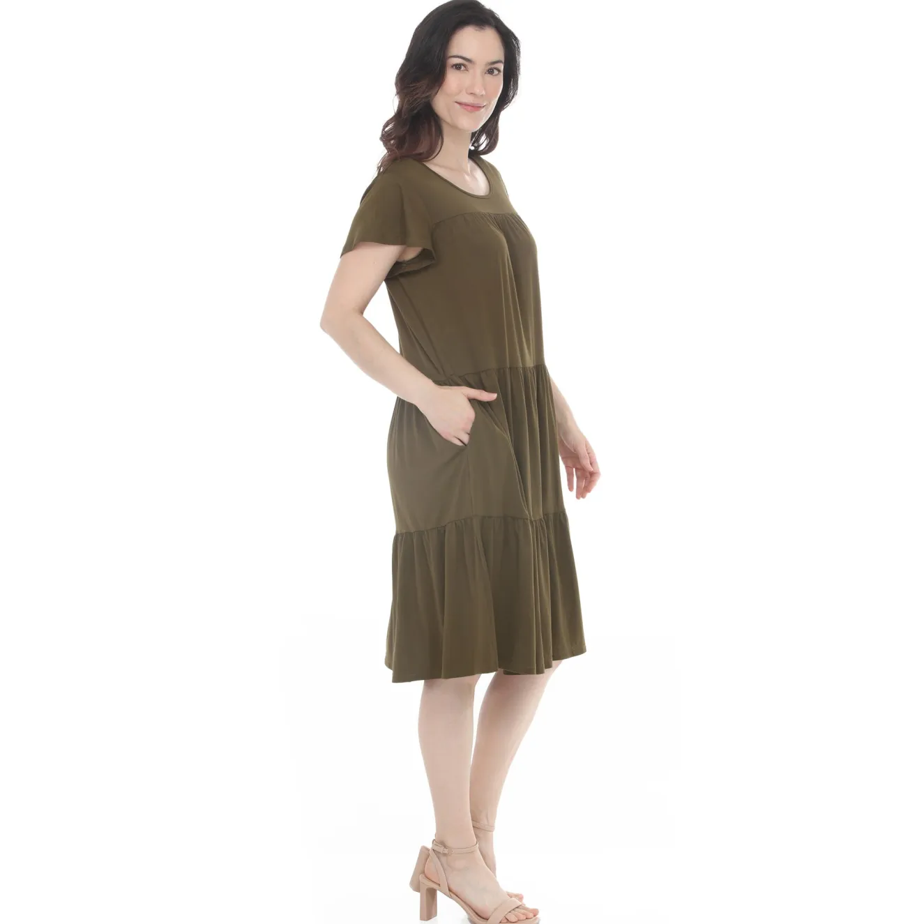 Women's Flutter Sleeve Ruffle Tiered Dress