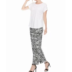 Women's Folded Sleeve Top and Printed Pant Two-Piece Set