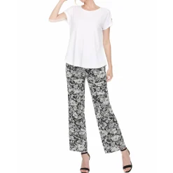 Women's Folded Sleeve Top and Printed Pant Two-Piece Set