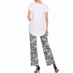 Women's Folded Sleeve Top and Printed Pant Two-Piece Set