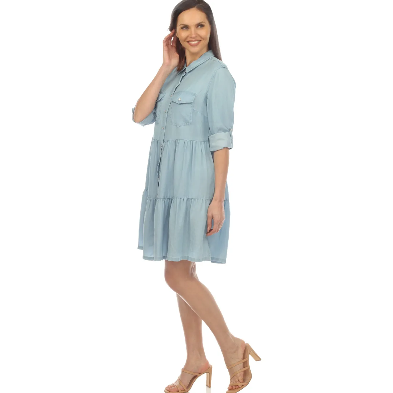 Women's Long Sleeve Tiered Midi Shirt Dress