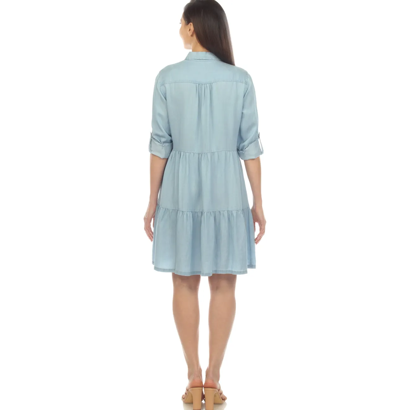 Women's Long Sleeve Tiered Midi Shirt Dress