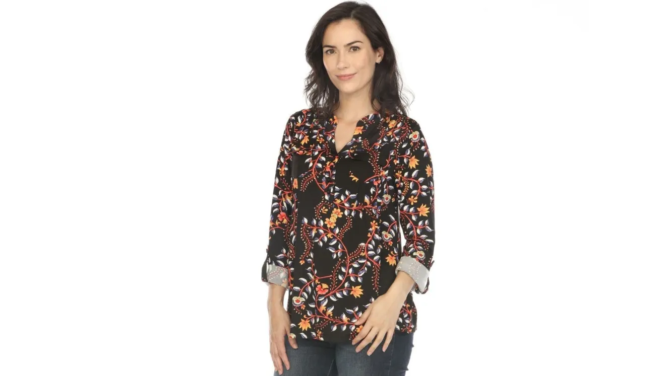 Women's Paisley Button Front Tunic Top