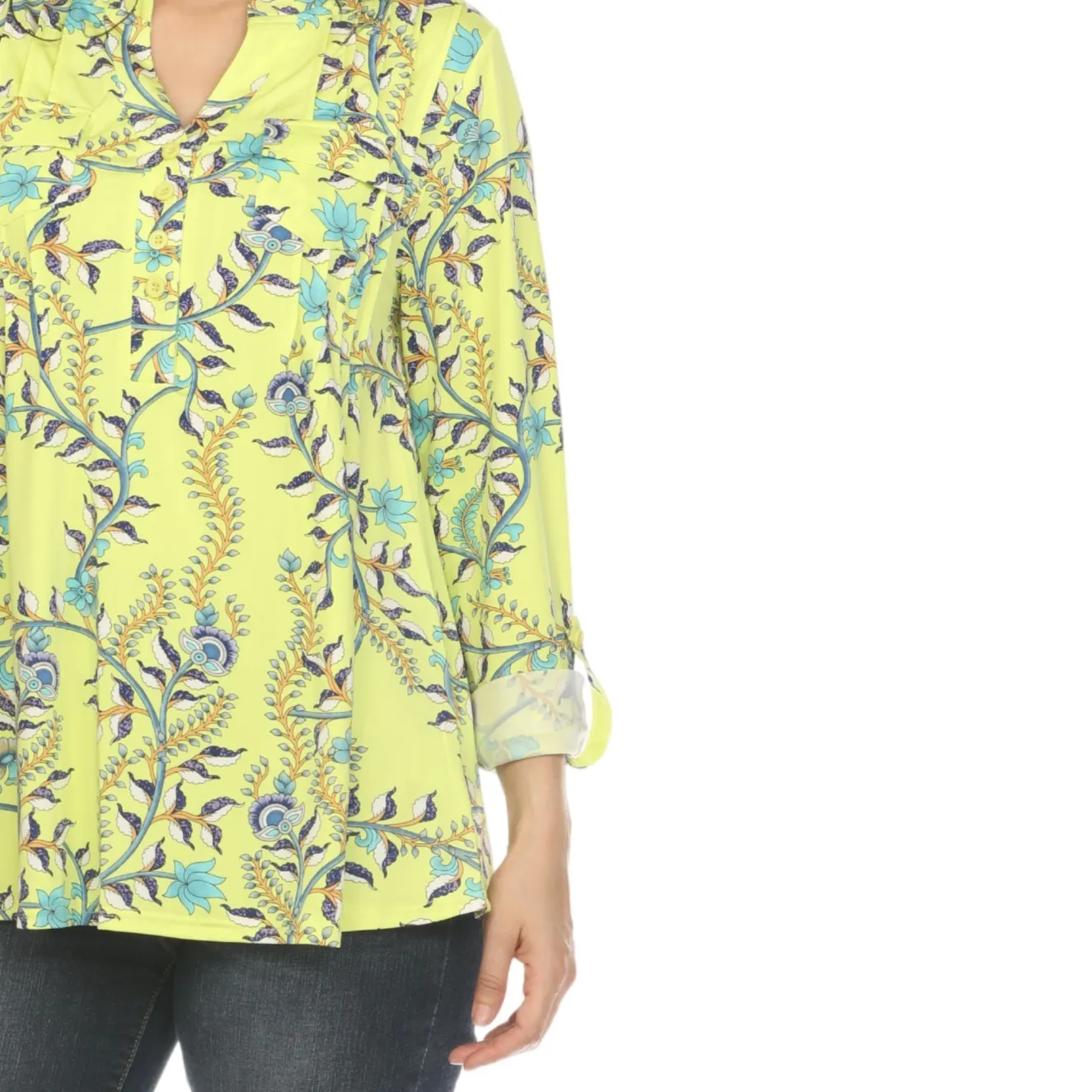 Women's Paisley Button Front Tunic Top