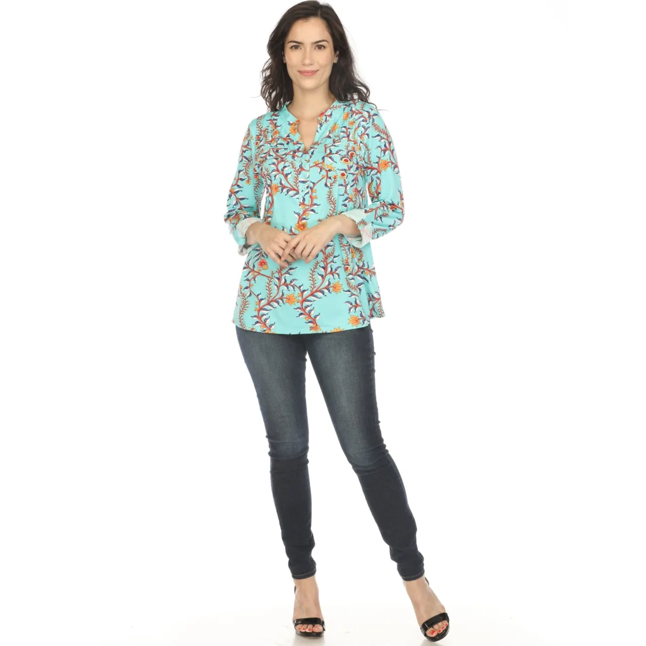 Women's Paisley Button Front Tunic Top
