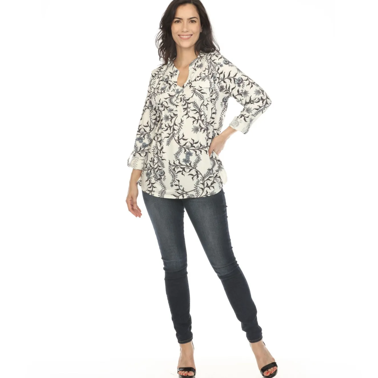 Women's Paisley Button Front Tunic Top